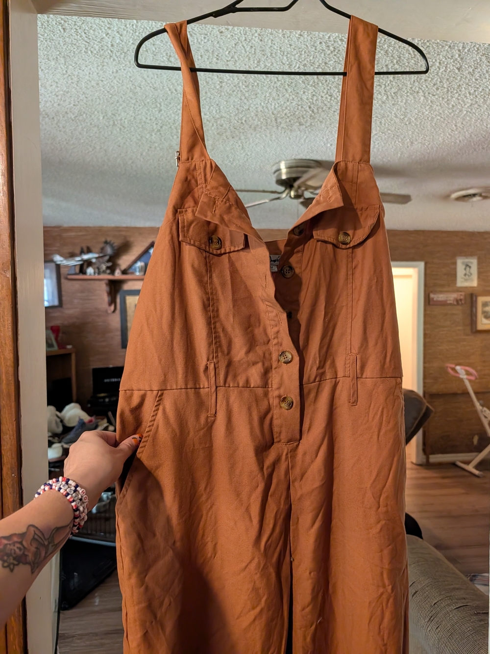 J for Justify Rust Orange Button-Front Utility Jumpsuit